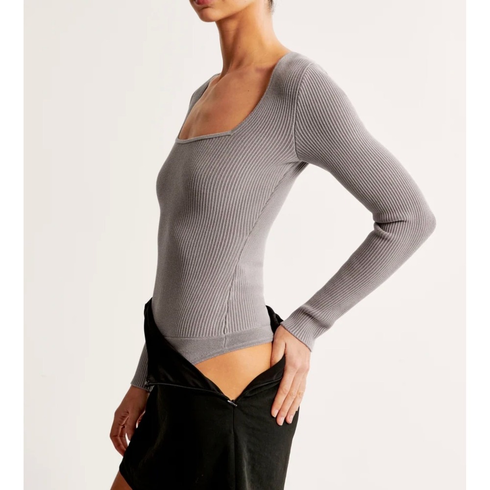 NEW Abercrombie & Fitch Ottoman Square Neck Ribbed Long Sleeve Bodysuit Size S